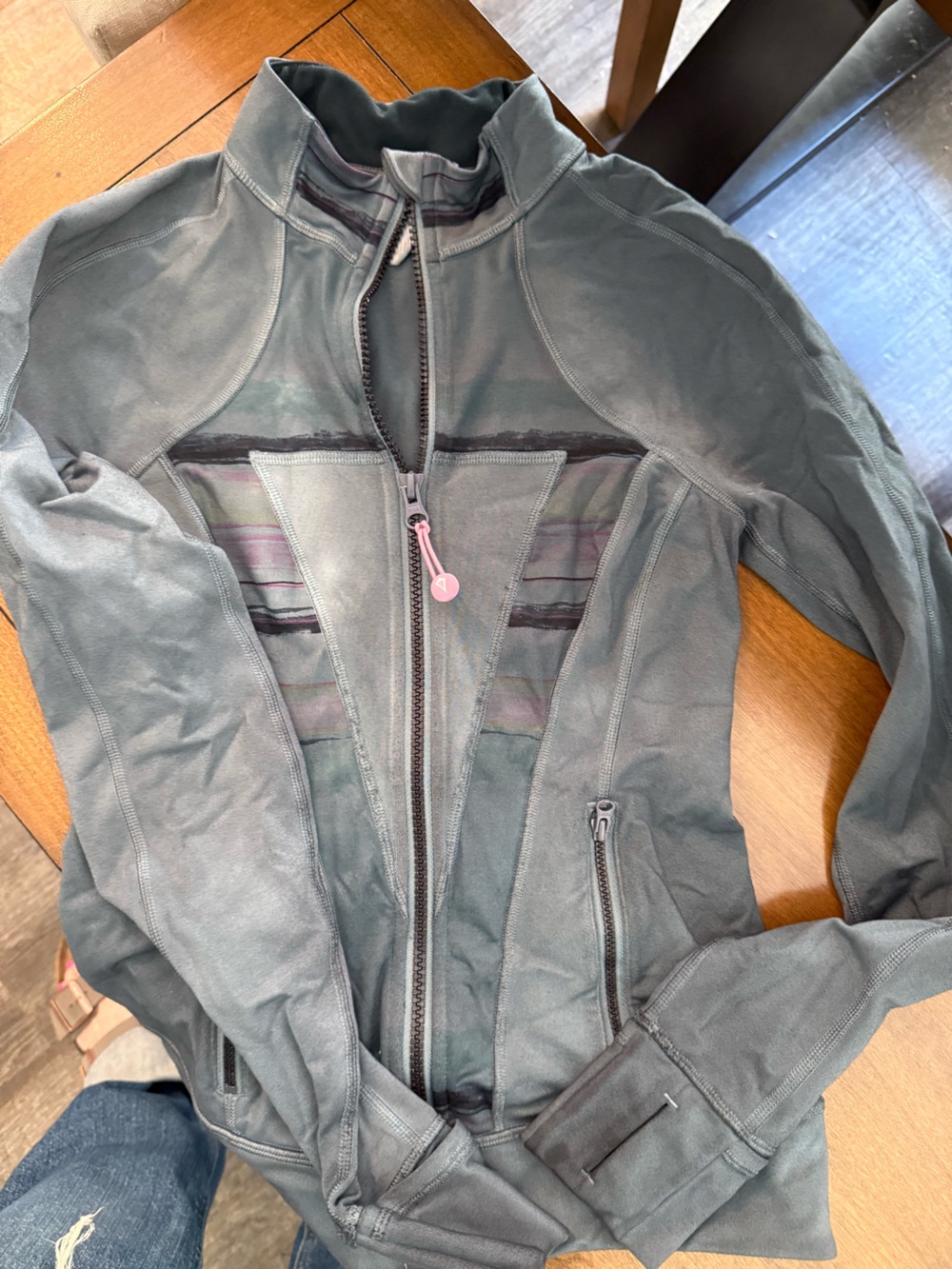 Ivivva Slate Green Zip-Up Hoodie with Pink Zipper Pull